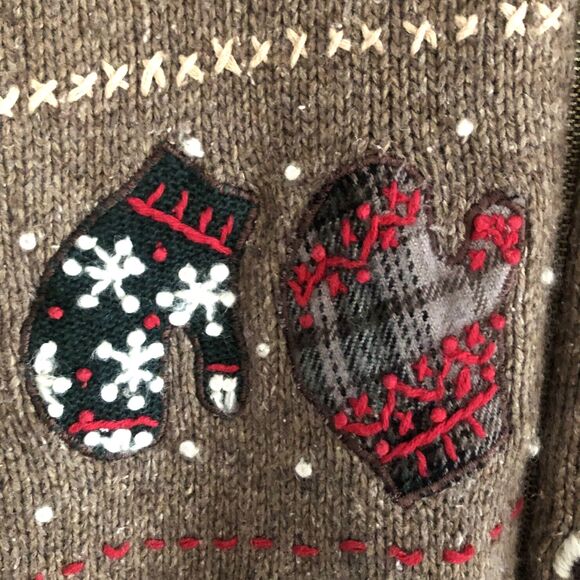 Victoria Jones Ramie Wool Cardigan Womens Sz M VTG Embroidered Patchwork Winter - Picture 9 of 16